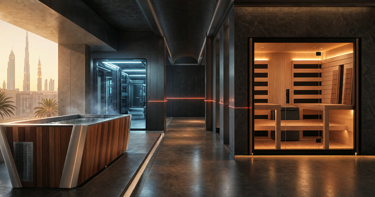 A calm, dark Peakspan interior with a wellness chamber under low light
